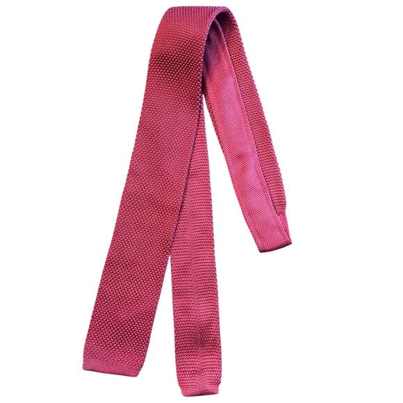 BURMA BIBAS Knit Skinny Square 2" End Bottom Men's Necktie Red Polyester Retro - Picture 3 of 8
